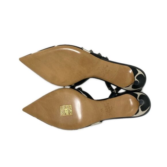 VALENTINOGARAVANI - Black Beige Canvas Leather Women's Sandals 216-080525 - Picture 4 of 6